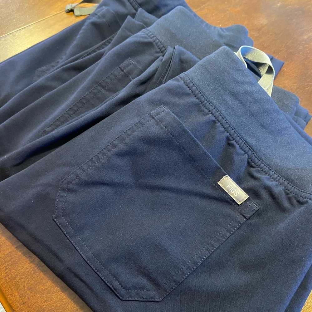 THREE pairs of navy blue figs scrub pants
